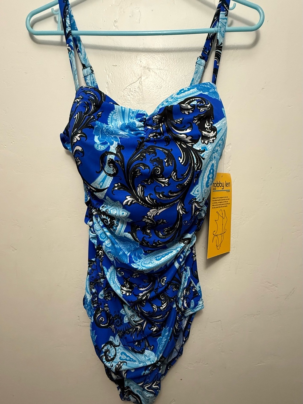 Robby Len One Piece Swimsuit NWT Blue Paisley Print